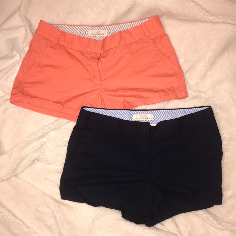 J. Crew chino shorts in peach and navy (both)